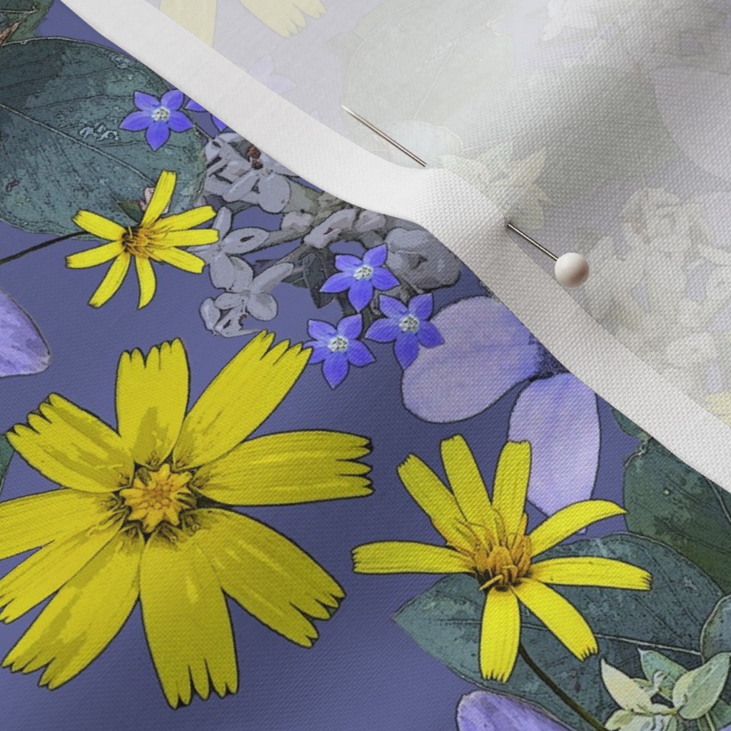 Spoonflower fabric featuring the Australian wildflowers Bluebells and Yam Daisies.